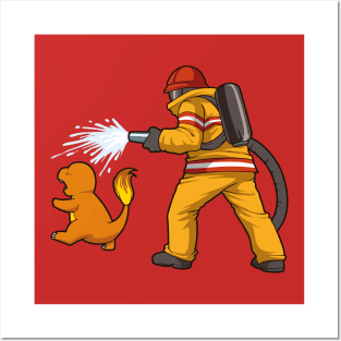 Firefighter Fire Dinosaur Firefighter T-Shirt and Gift tshirt Posters and Art